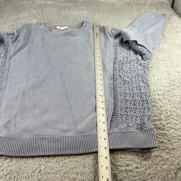 Pure Jill Elements Blue Cotton Crochet Panel Pullover Sweater Womens Large L - Picture 5 of 9